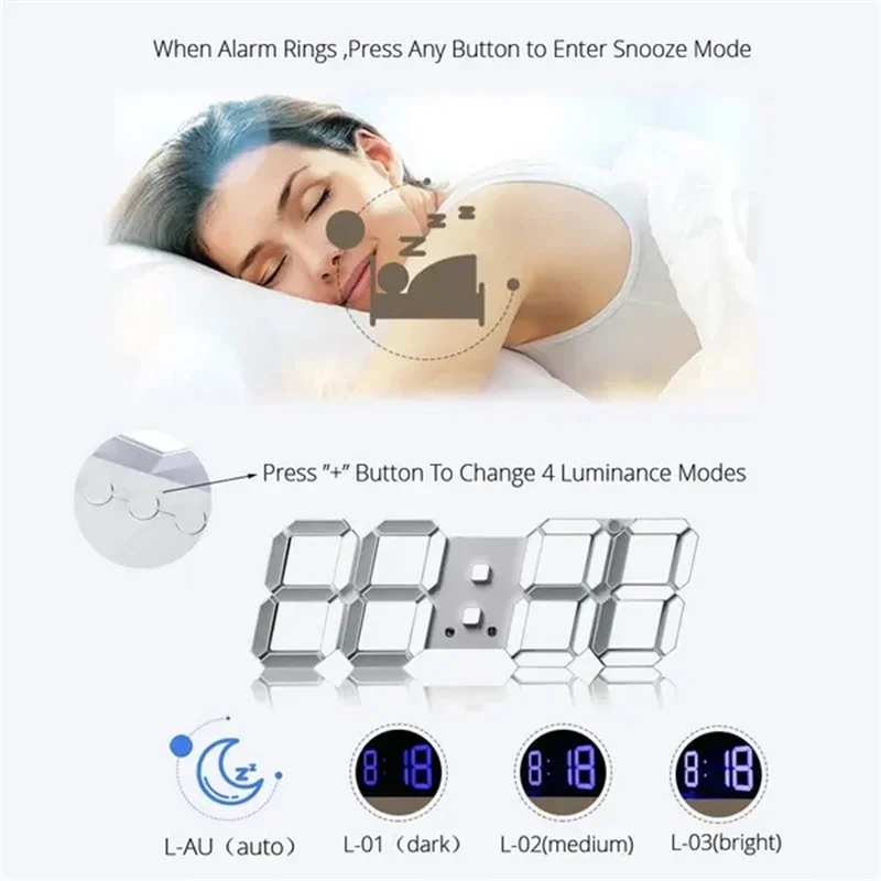 Lighting Home Decor Wall Clocks - Decoration for Bedroom 3D Digital Wall