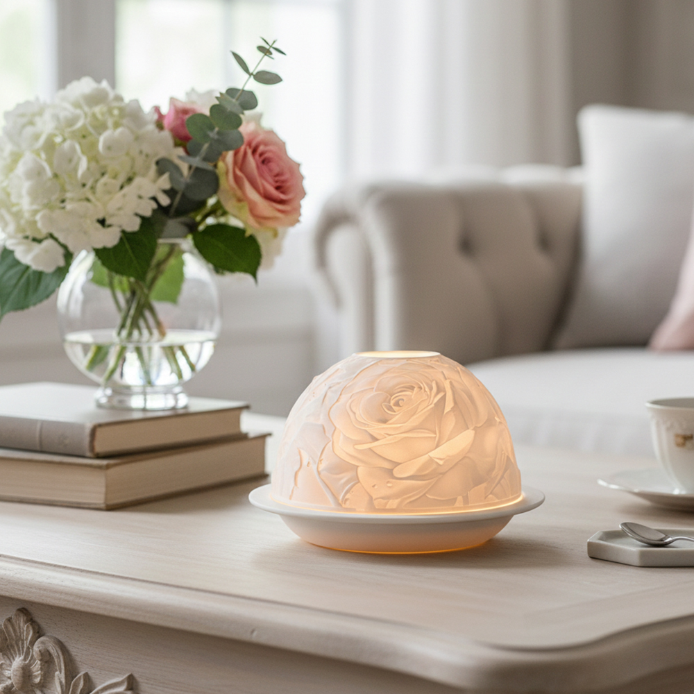 Lighting Decoration For Wedding - Elegant Rose Porcelain Candle Holder Warm