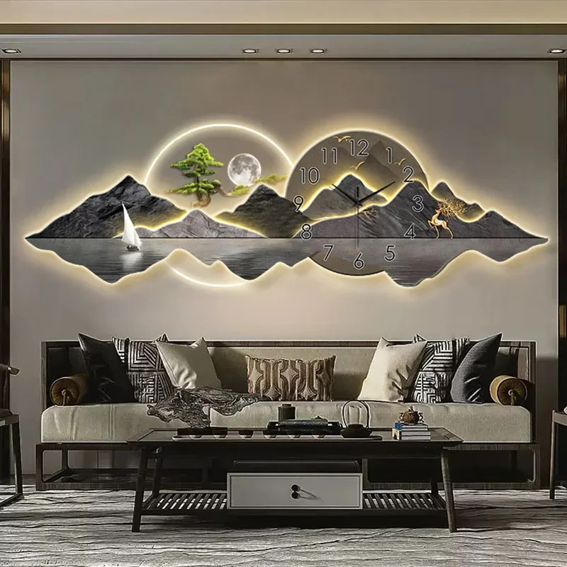 Lighting Home Decor Wall Clocks - Modern Chinese Painting with Clock LED