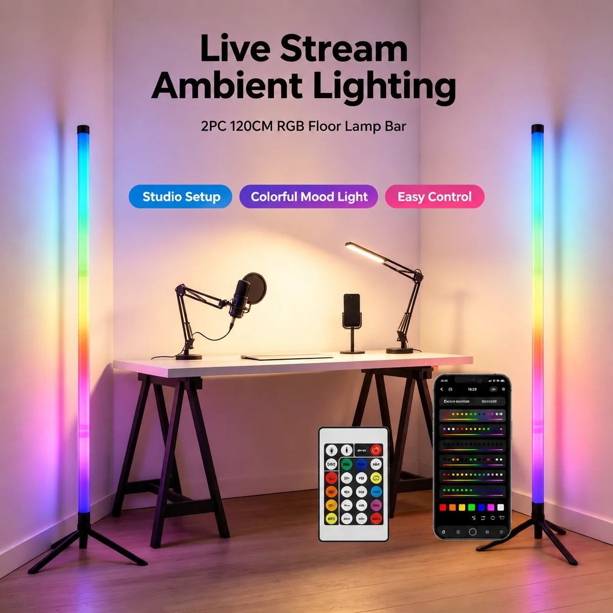 2 Pack RGB LED Corner Floor La - огляд і ціна Ambient Lighting Decor For Room