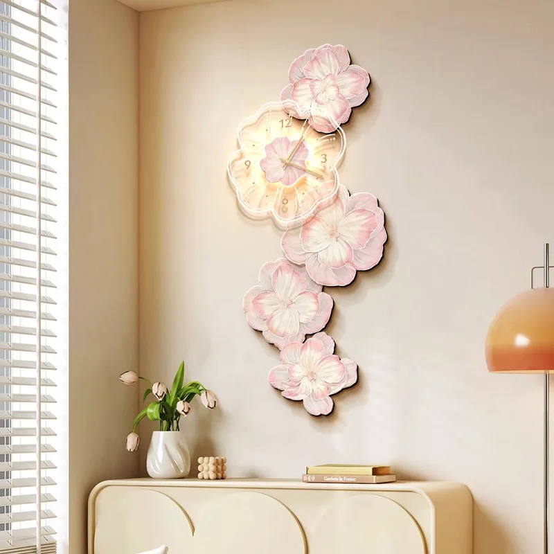 Pink Flower Light Luxury Wall  - огляд і ціна Lighting Home Decor Wall Clocks