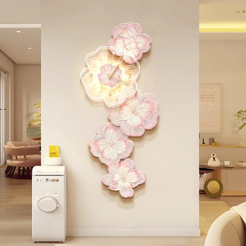 Pink Flower Light Luxury Wall  - огляд і ціна Lighting Home Decor Wall Clocks