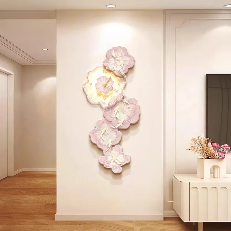 Pink Flower Light Luxury Wall  - огляд і ціна Lighting Home Decor Wall Clocks
