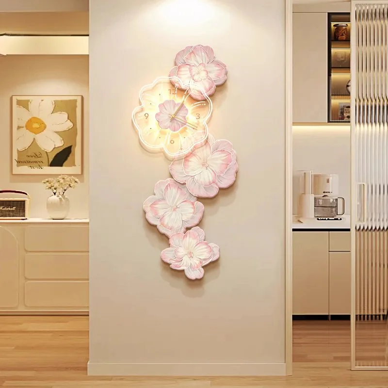 Pink Flower Light Luxury Wall  - огляд і ціна Lighting Home Decor Wall Clocks